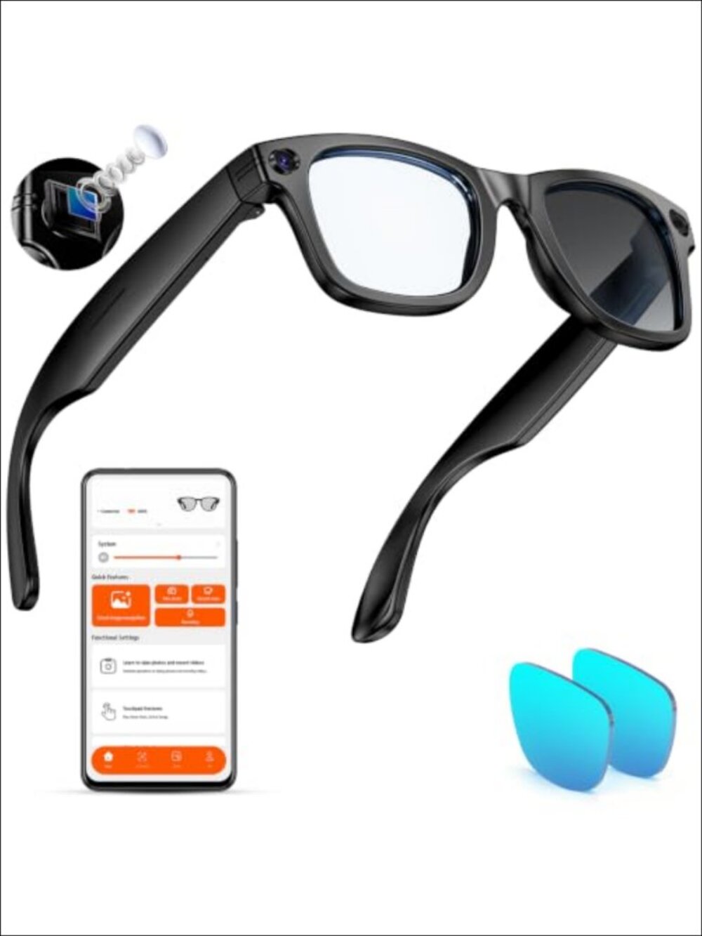 AI Smart 4K Recording Glasses 800W Anti-Shake Camera Sunglasses